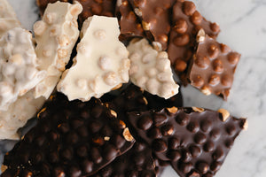 Chocolate pieces with walnuts and hazelnuts